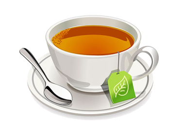 a cup of tea with a tag on it