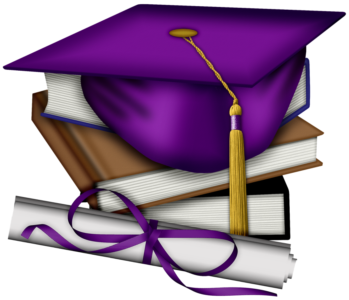 a pile of books with a graduation cap on top
