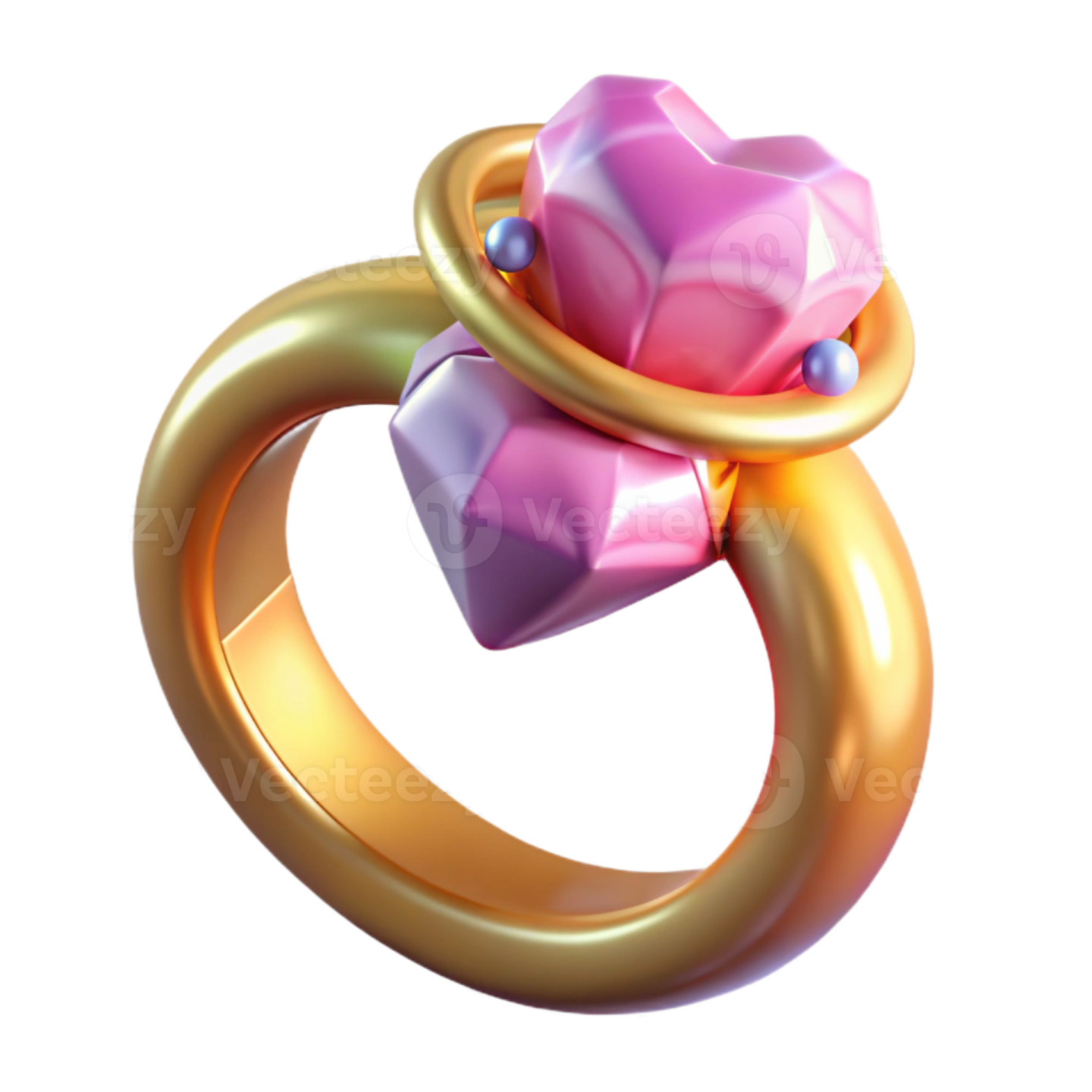 a gold ring with a pink flower on top