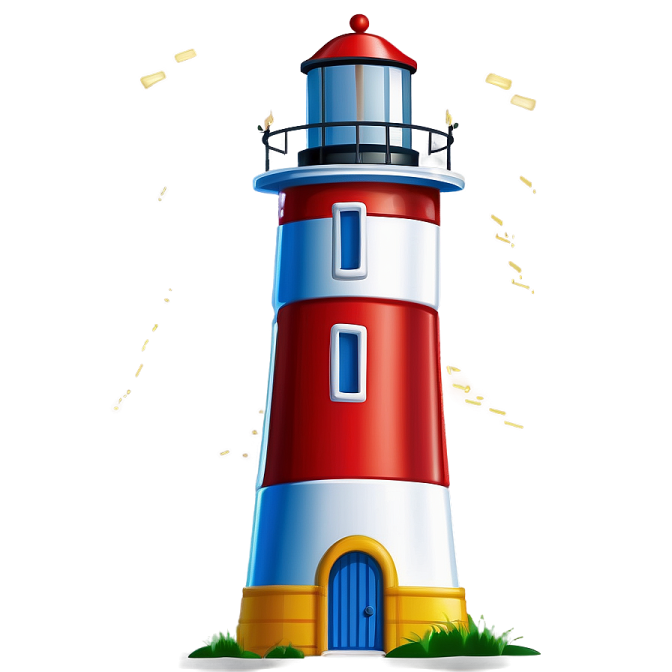 a red and white lighthouse on a white background