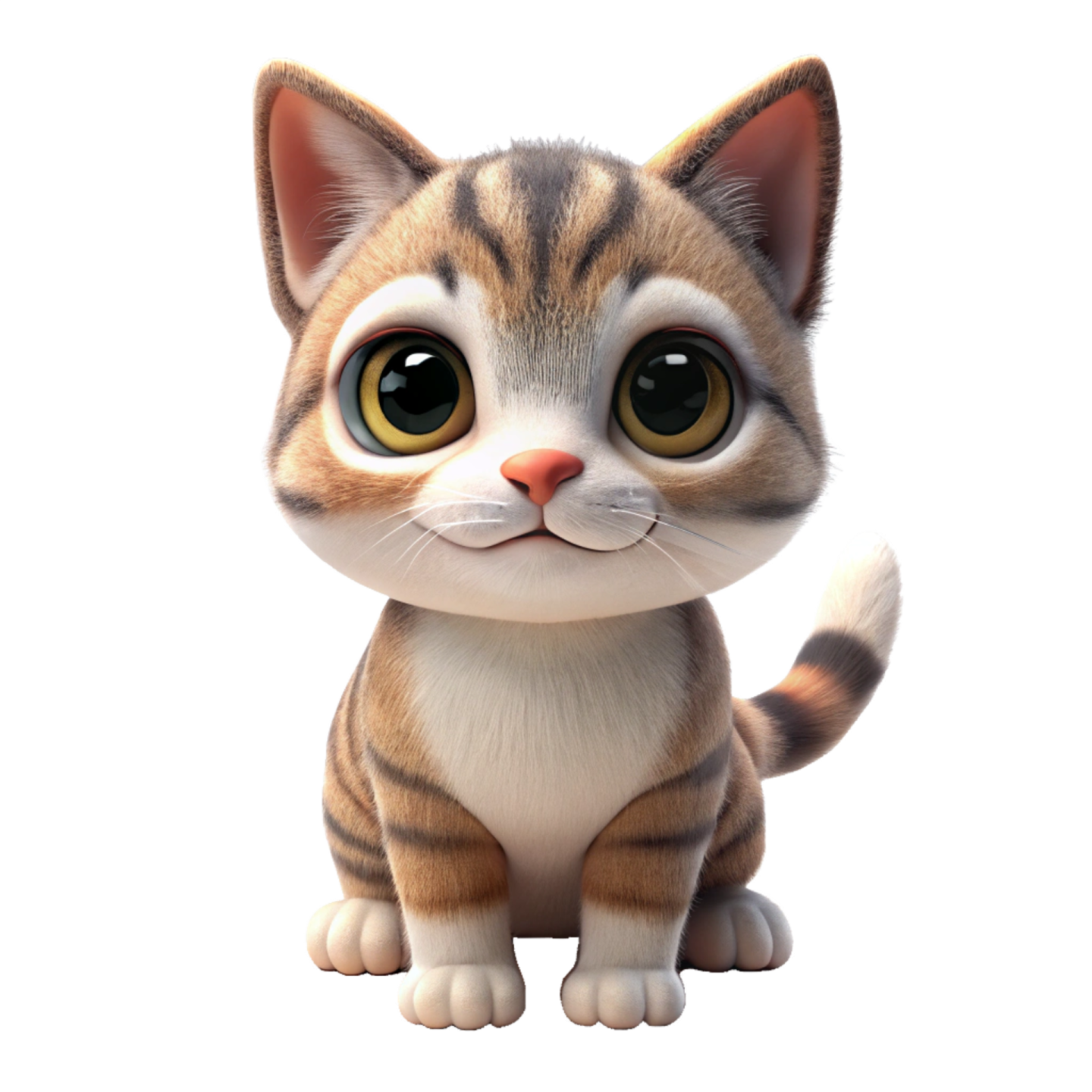 a cartoon cat with big eyes sitting on the floor