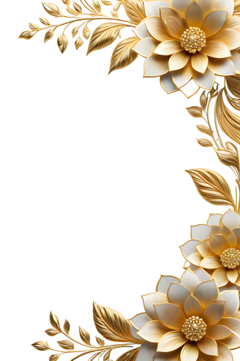 gold and white flowers on a white background