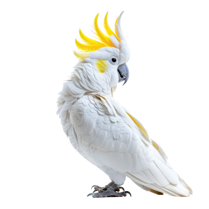 a white parrot with yellow feathers on its head