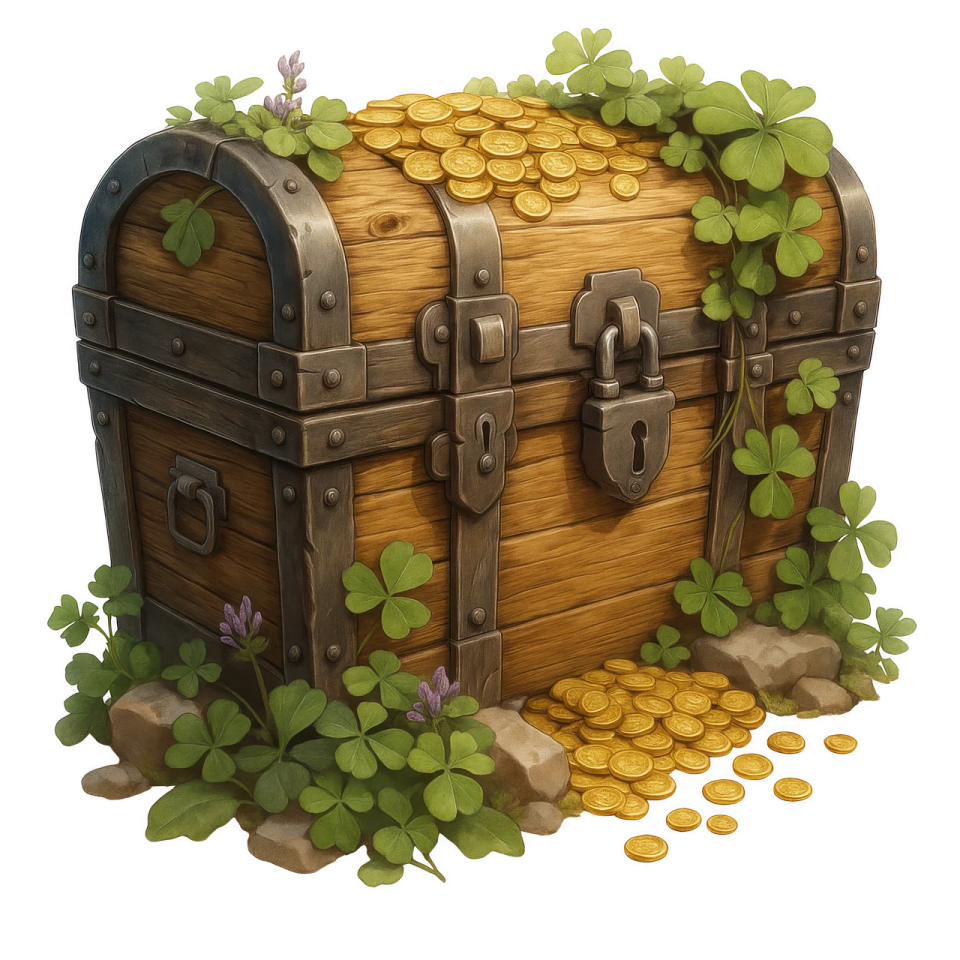 a wooden chest filled with gold coins