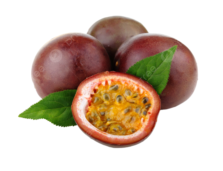passion fruit with leaves on a white background