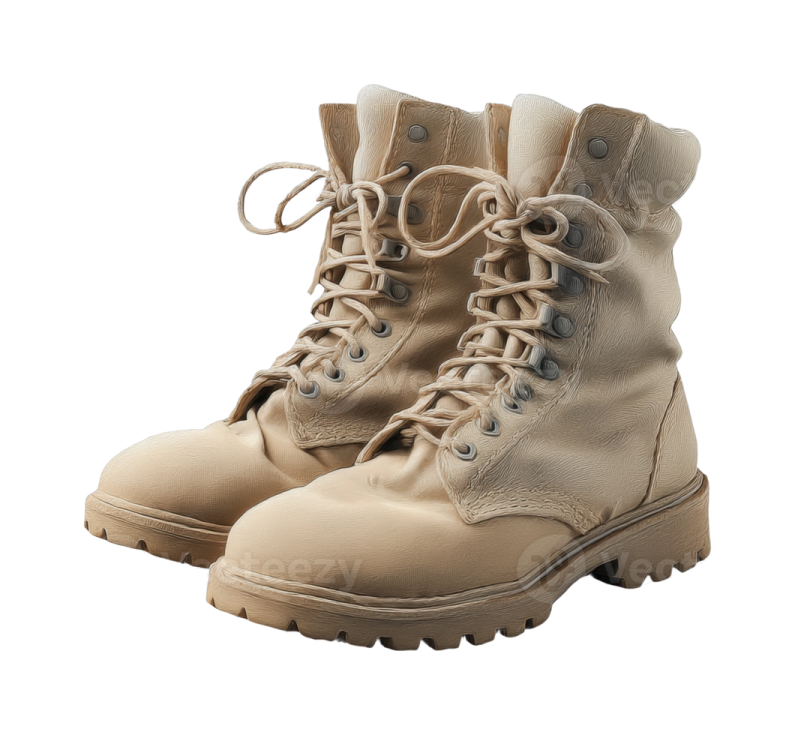 a pair of military boots on a white background