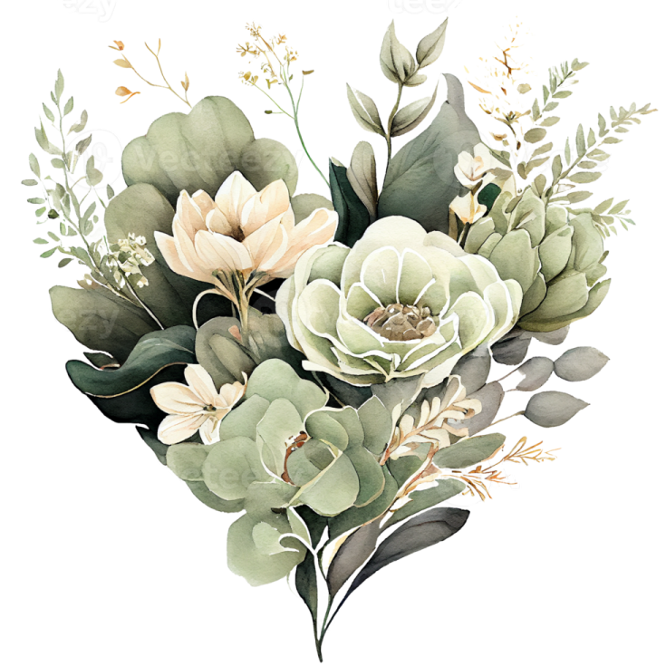 a watercolor painting of flowers and leaves