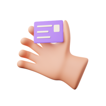 a hand holding a purple card with the letter e