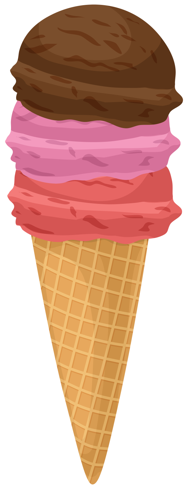 an ice cream cone with chocolate and pink frosting