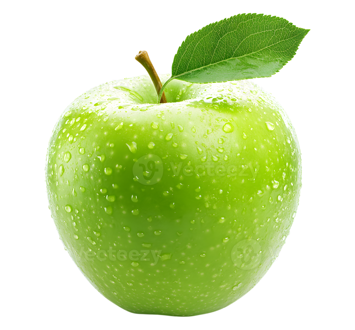 a green apple with water droplets on it