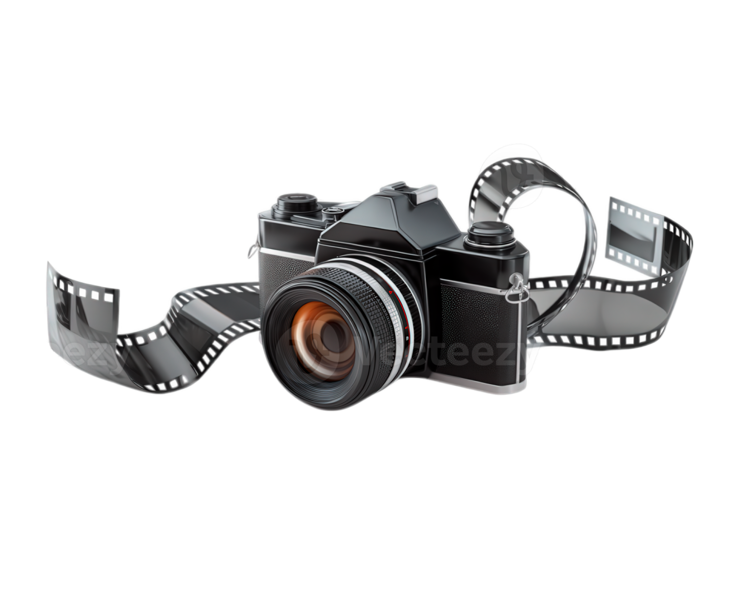 a camera with a film strip attached to it