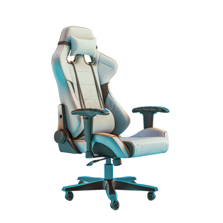 a white and blue gaming chair