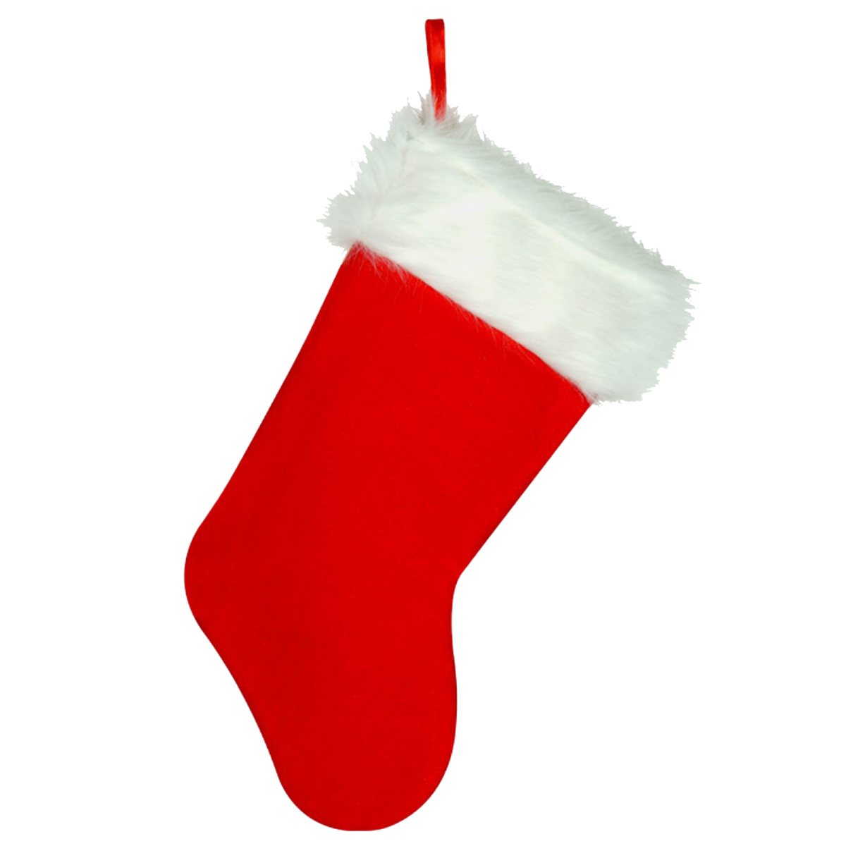a red christmas stocking hanging on a white background