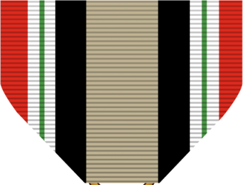 a medal with a red, white and green ribbon