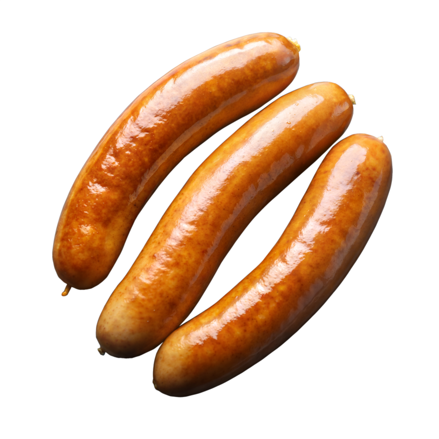 three sausages on a white background