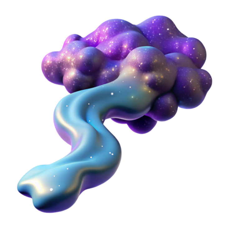 a blue and purple cloud with stars in the background