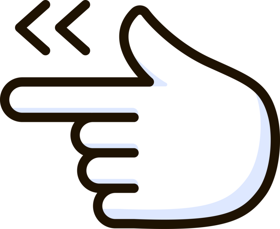 a hand pointing to the right