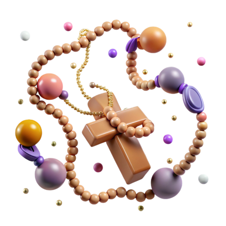 a rosary with wooden beads and a cross