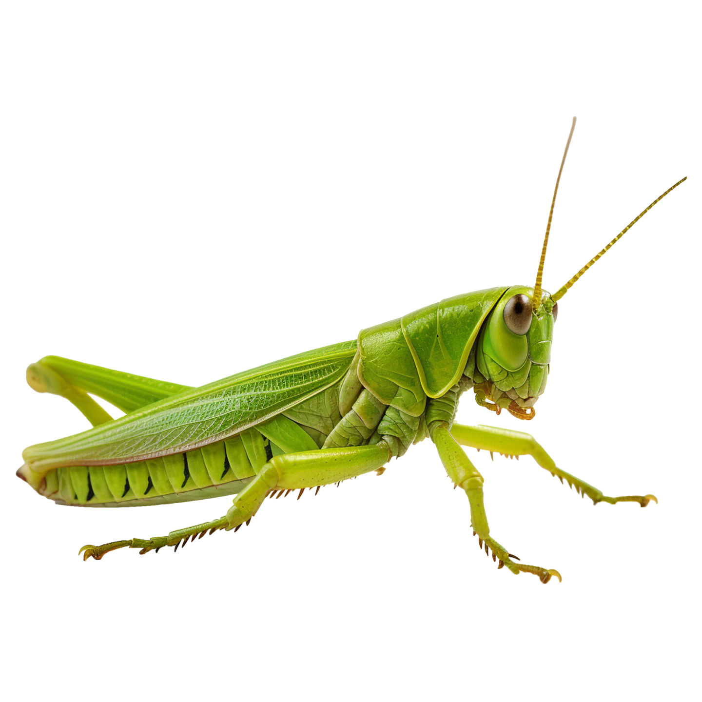 a green grasshopper on a white background