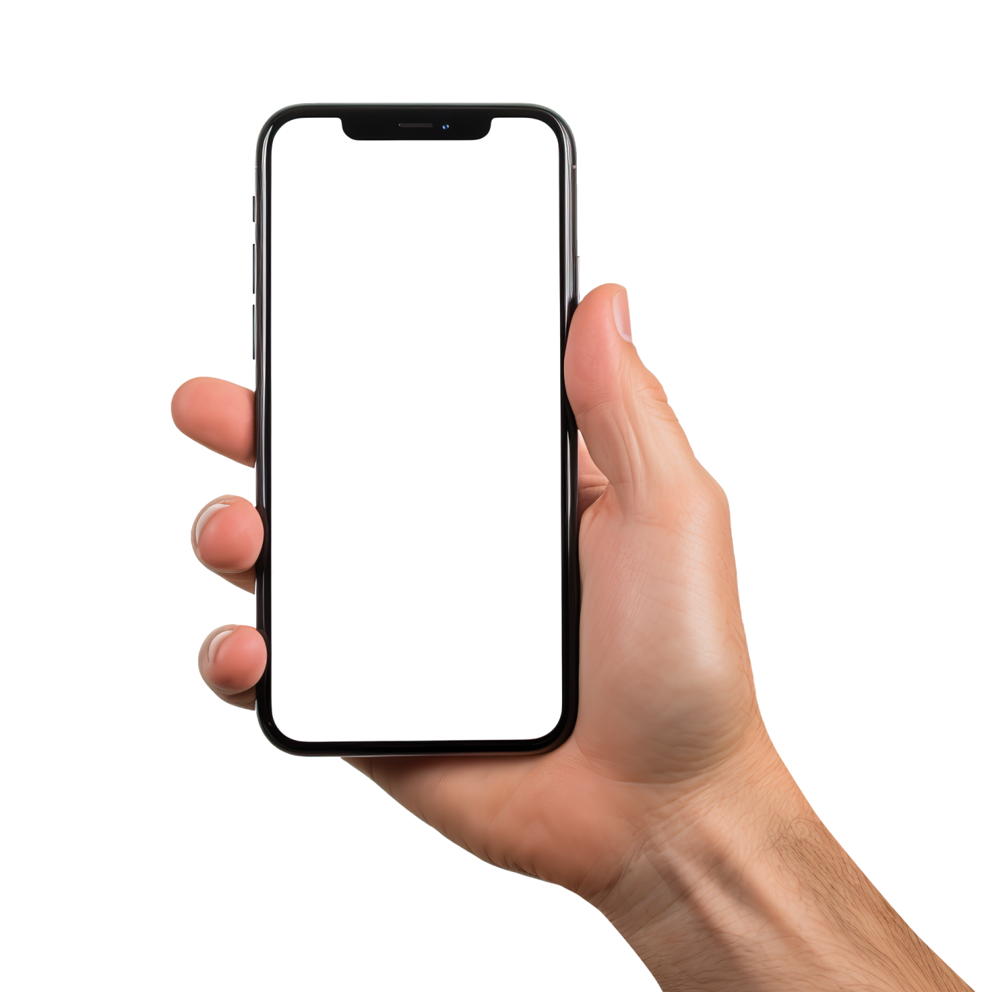 a hand holding an iphone with a white screen