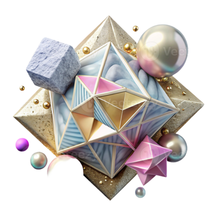 an image of a diamond surrounded by balls and spheres