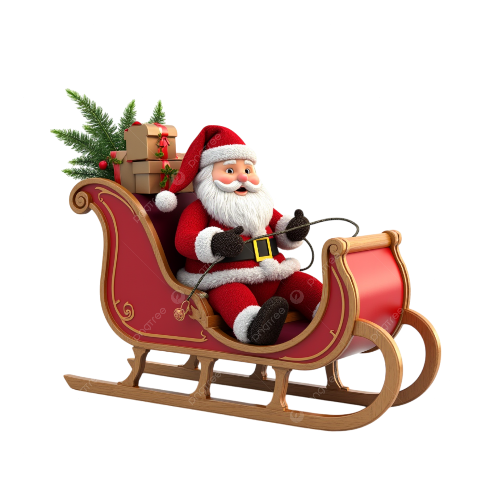 a santa claus on a sler with a christmas tree