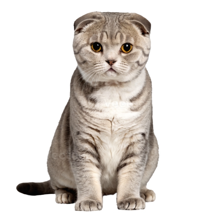 a gray and white cat sitting on a white background