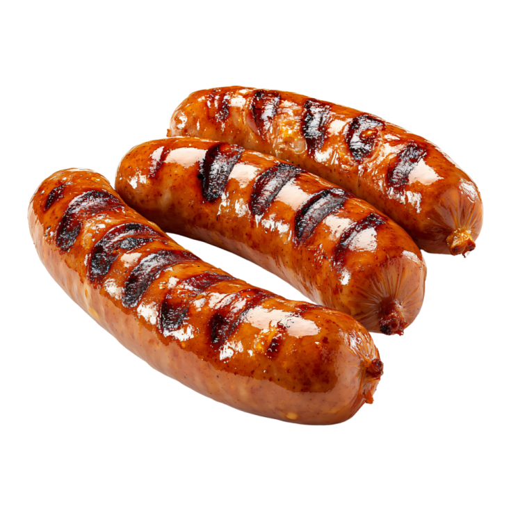two sausages on a white background