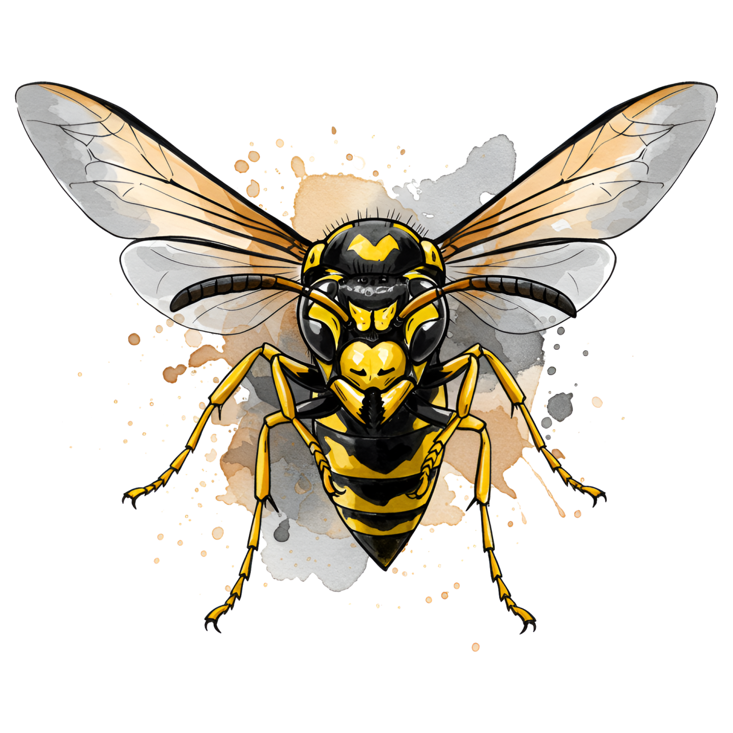 a drawing of a bee on a white background