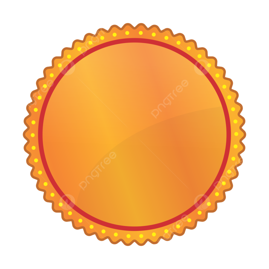 a gold medal with a red border