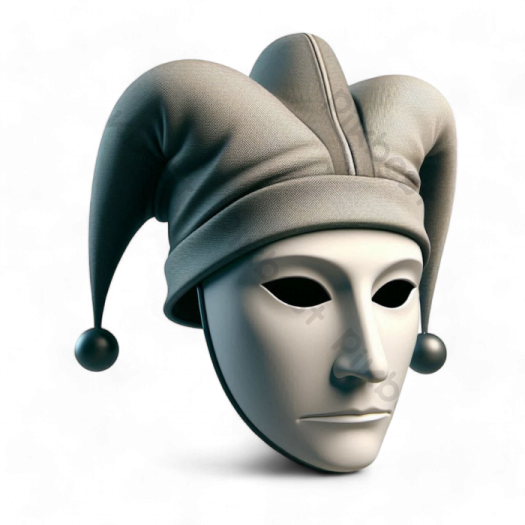 a white mask with a grey hat on it