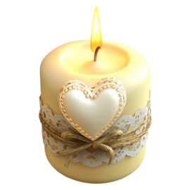a candle with a heart on it