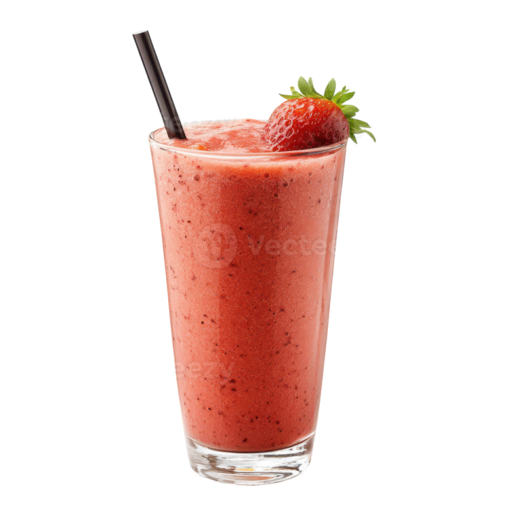 a glass of strawberry smoothie on a white background