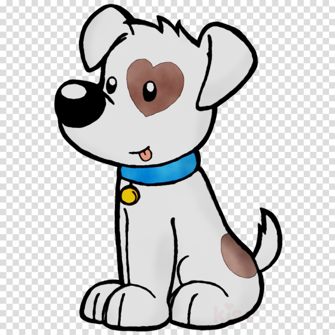 a cartoon dog with a blue collar sitting down