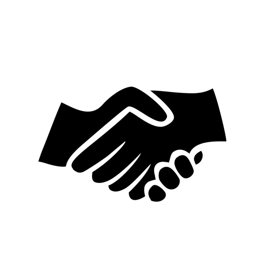 a black and white icon of two hands