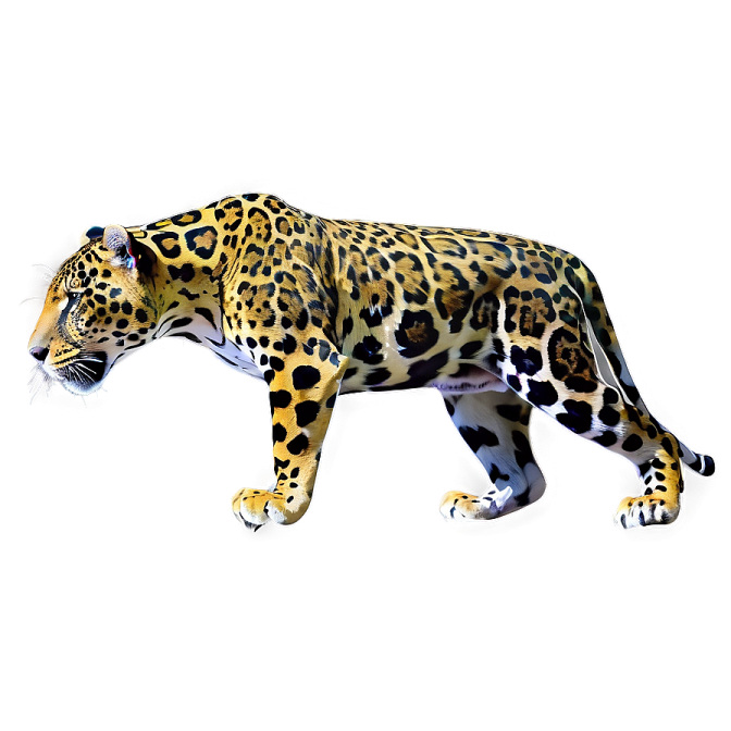 a large leopard walking across a white surface