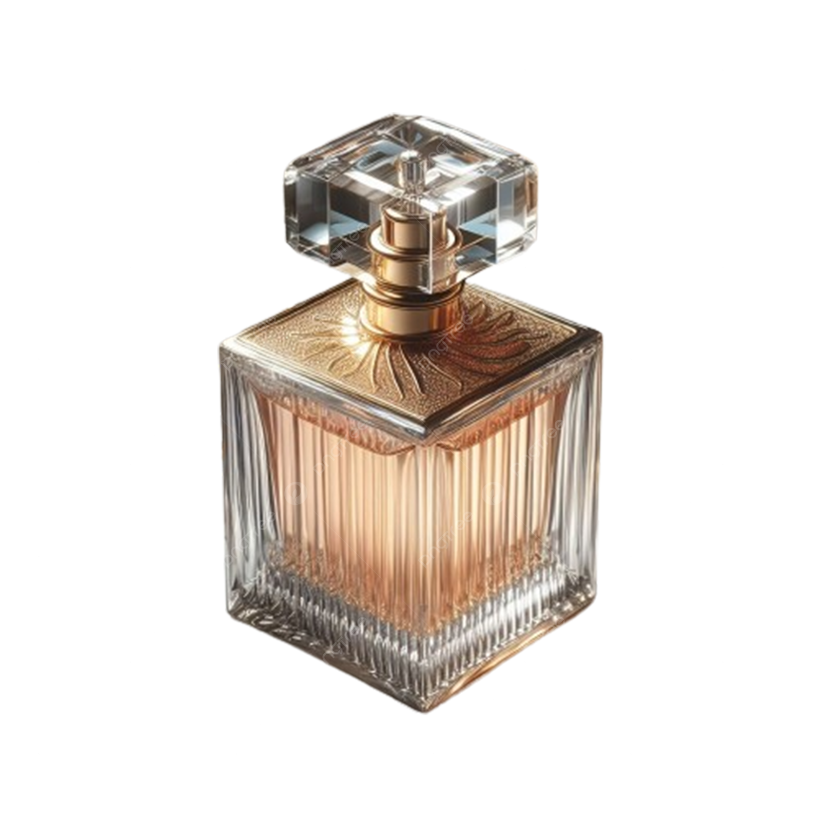 a bottle of perfume on a white background
