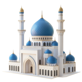 a model of a mosque with blue domes
