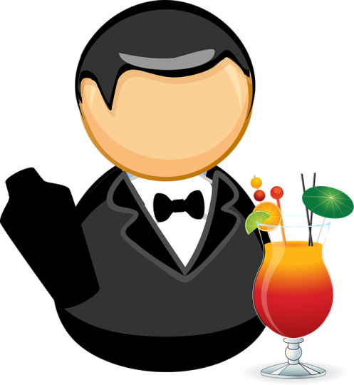 a man in a tuxed suit holding a cocktail