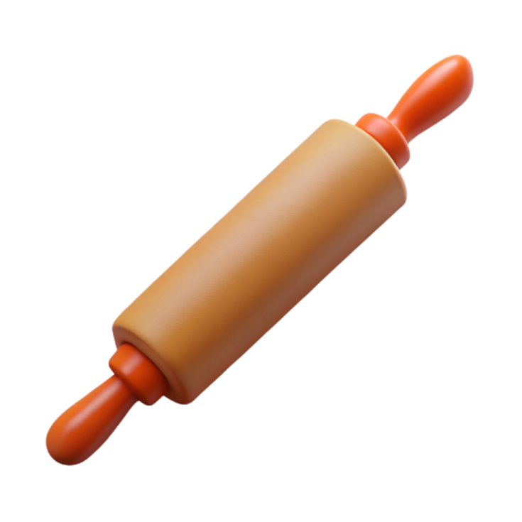 an orange rolling pin on a white background