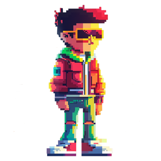 a pixel art of a boy with a backpack