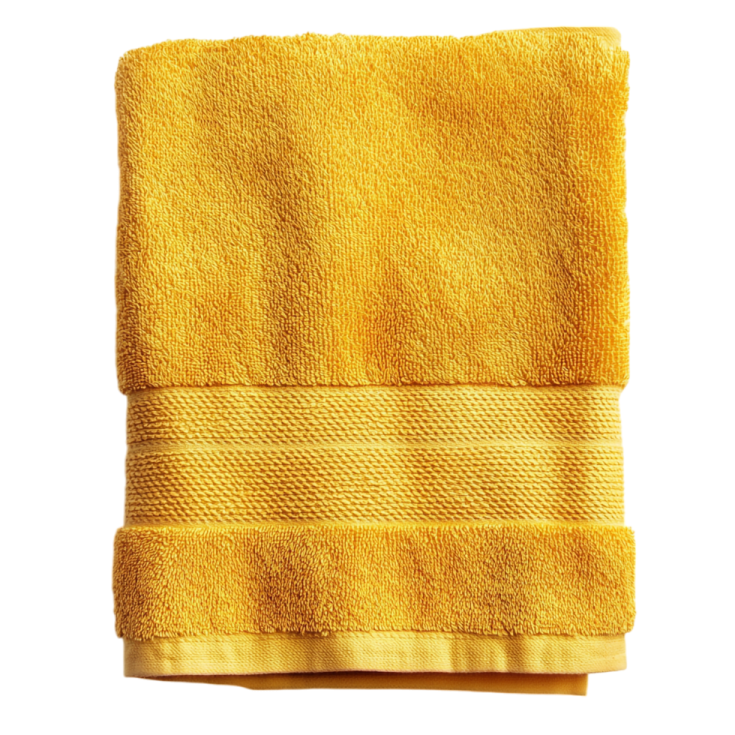 a yellow towel on a white background