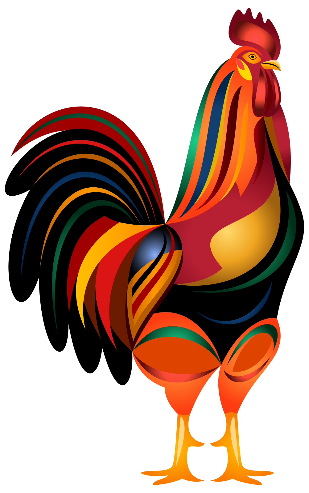 a colorful rooster standing on its hinds
