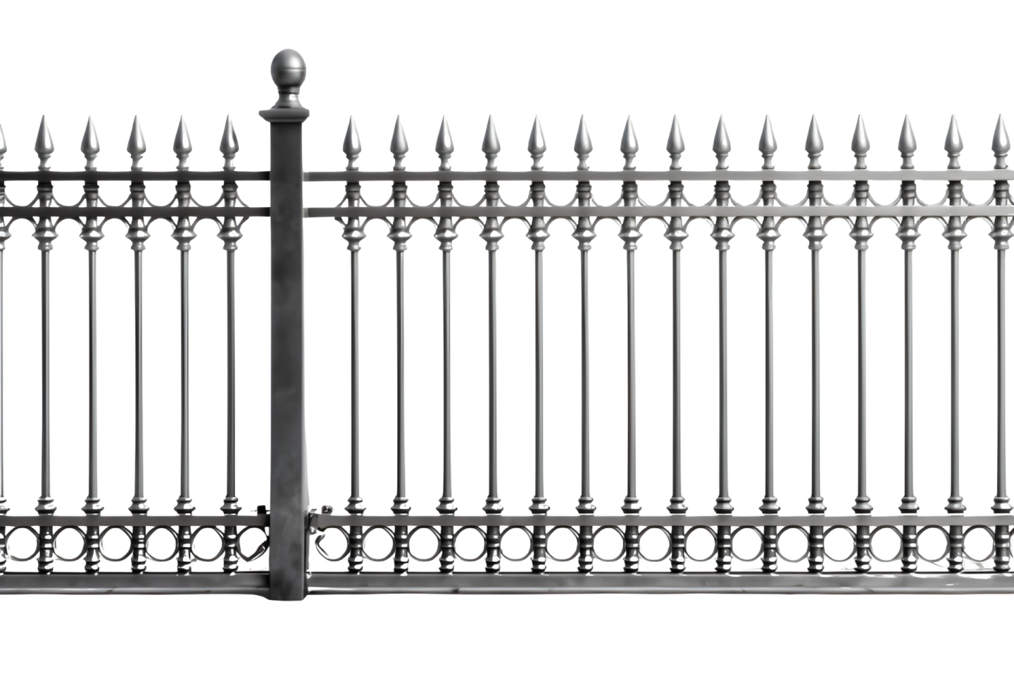 a black wrought fence on a white background