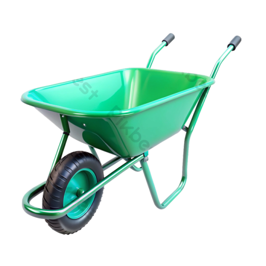 a green wheelbart with black wheels