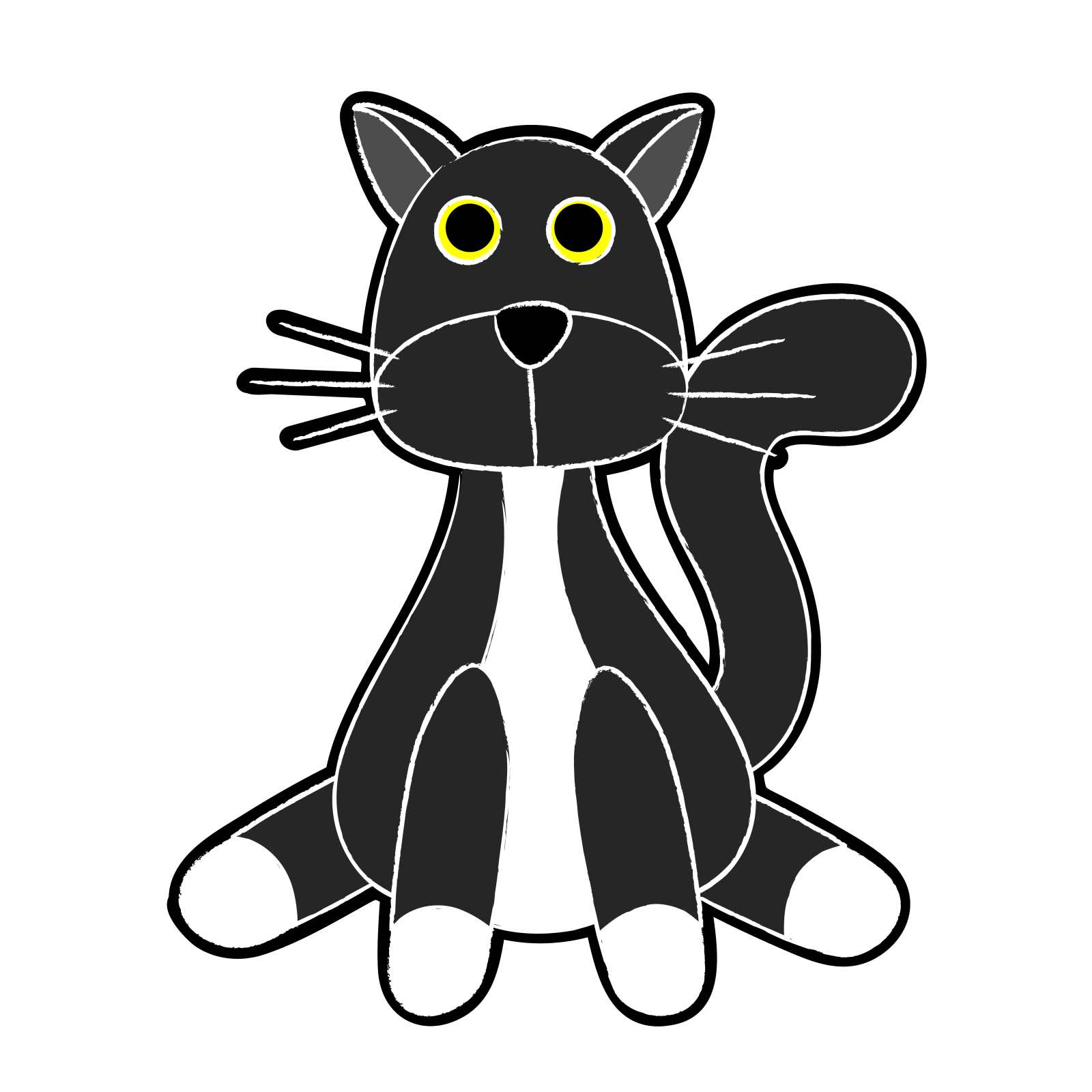 a black cat with yellow eyes sitting down