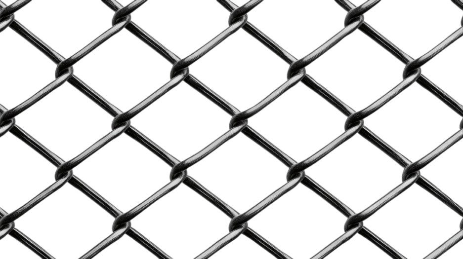 a black and white photo of a chain fence