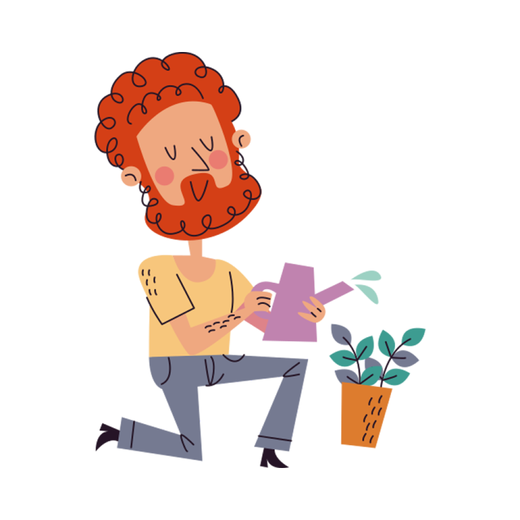 a man with a plant in his hand