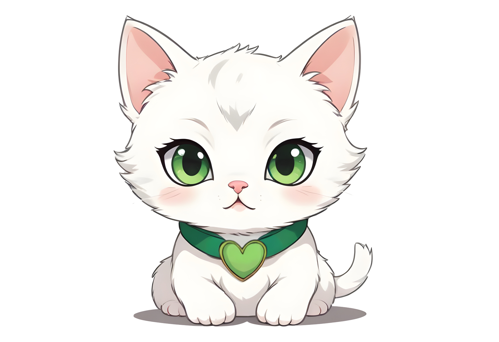a white cat with green eyes sitting on the ground