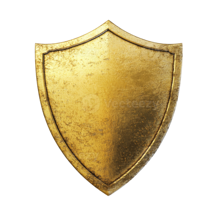 a golden shield on a white background